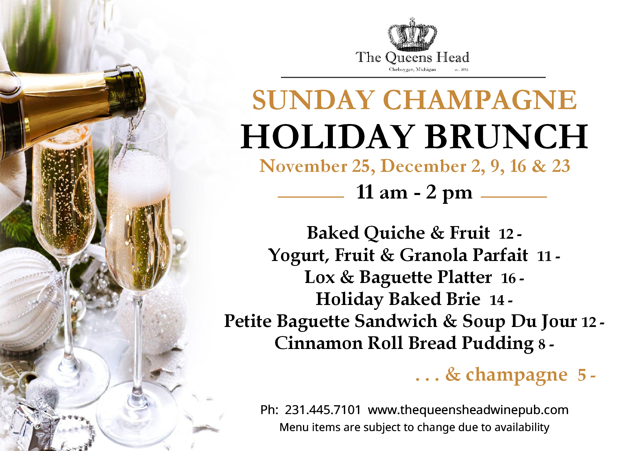 Sunday Champagne Holiday Brunch – The Queens Head Wine Pub